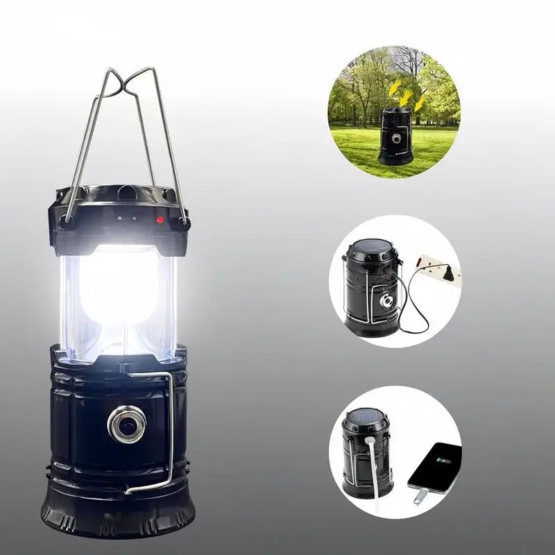 Paquete de 4 Lámparas LED de Camping Plegables y Portátiles, Impermeables, Recargables con Energía Solar y USB, Linterna para Emergencias en Interiores y Exteriores