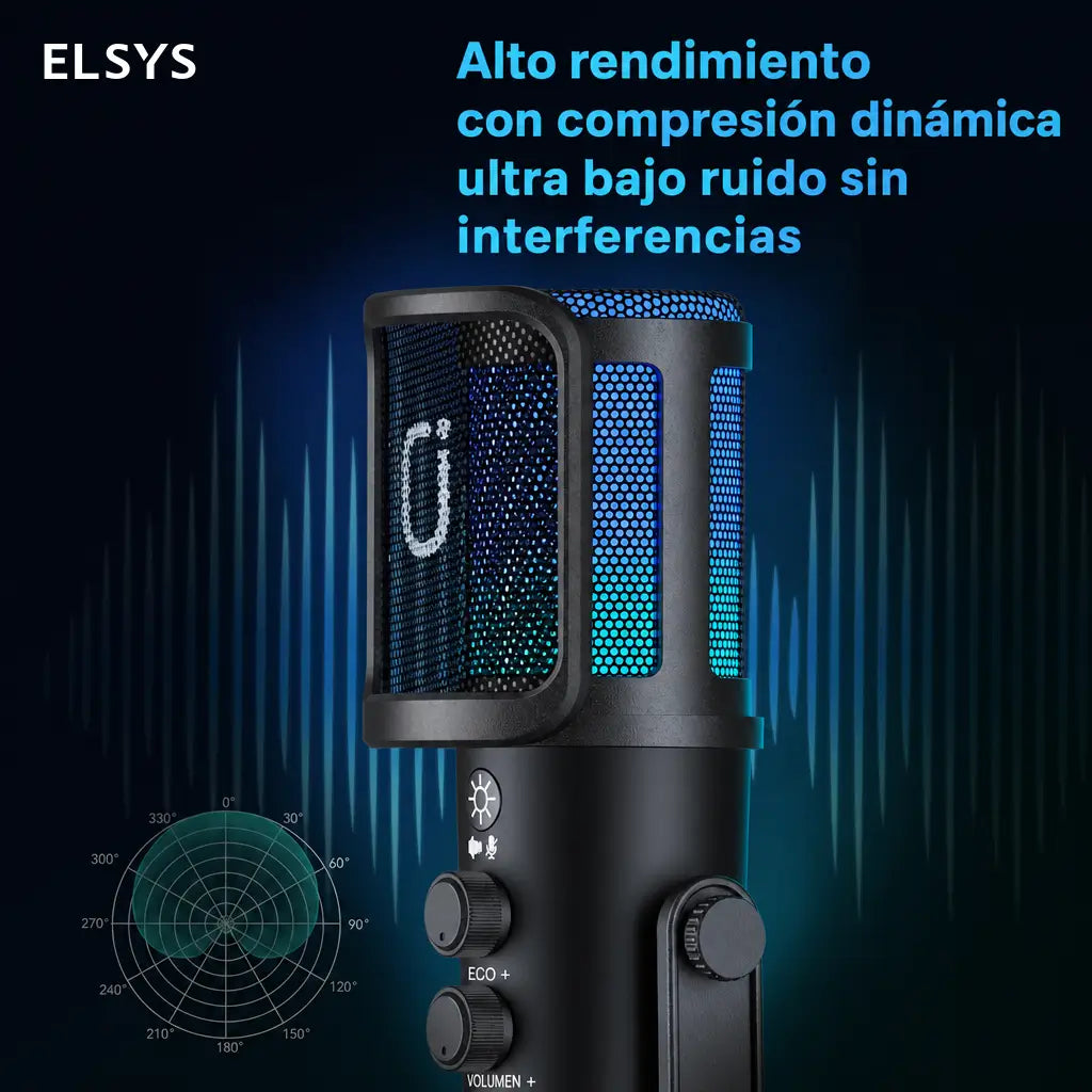 Micrófono dinámico USB U-120 con cancelación de ruido y luz RGB para streaming, gaming, podcasts y grabación en PC o consola
