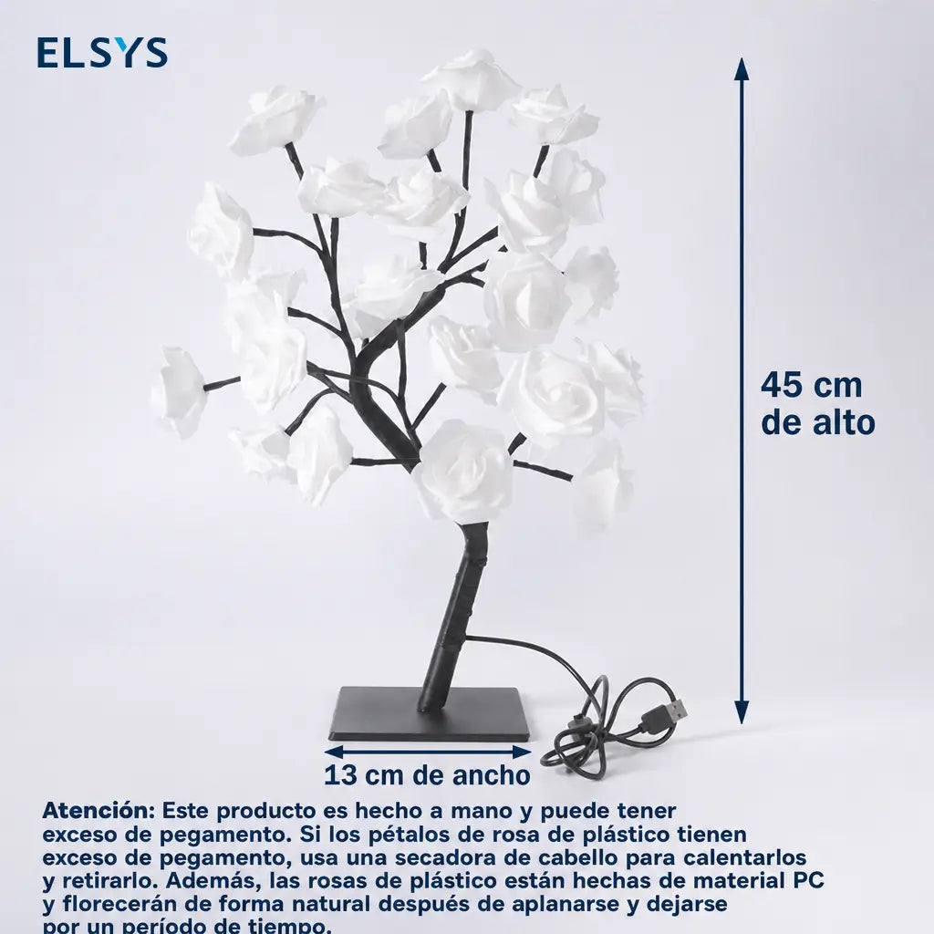Lámpara de mesa USB en forma de árbol con rosas LED, luz cálida decorativa para recámara, buró y regalo romántico especial