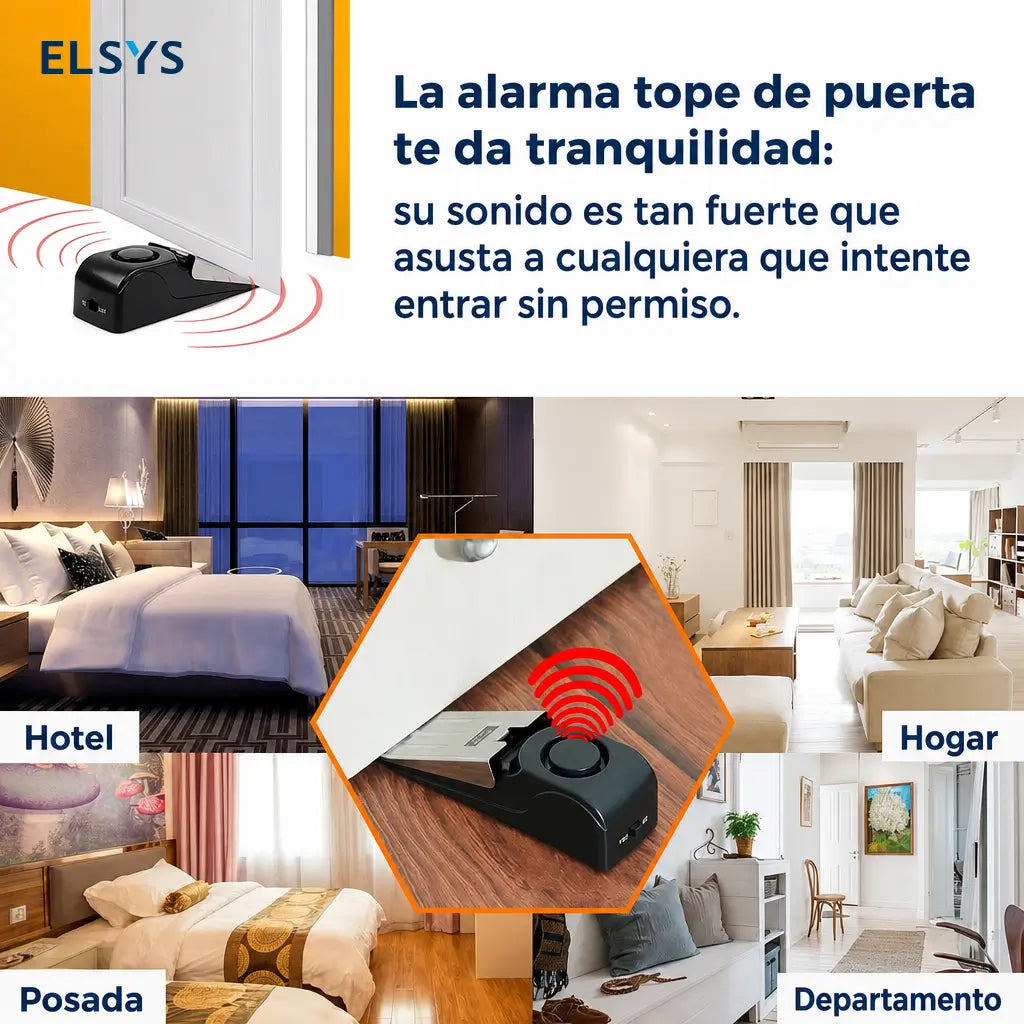 Tope de puerta con alarma 120 dB y base antiderrapante para proteger entradas en casa, oficina o habitación de hotel sin instalación complicada
