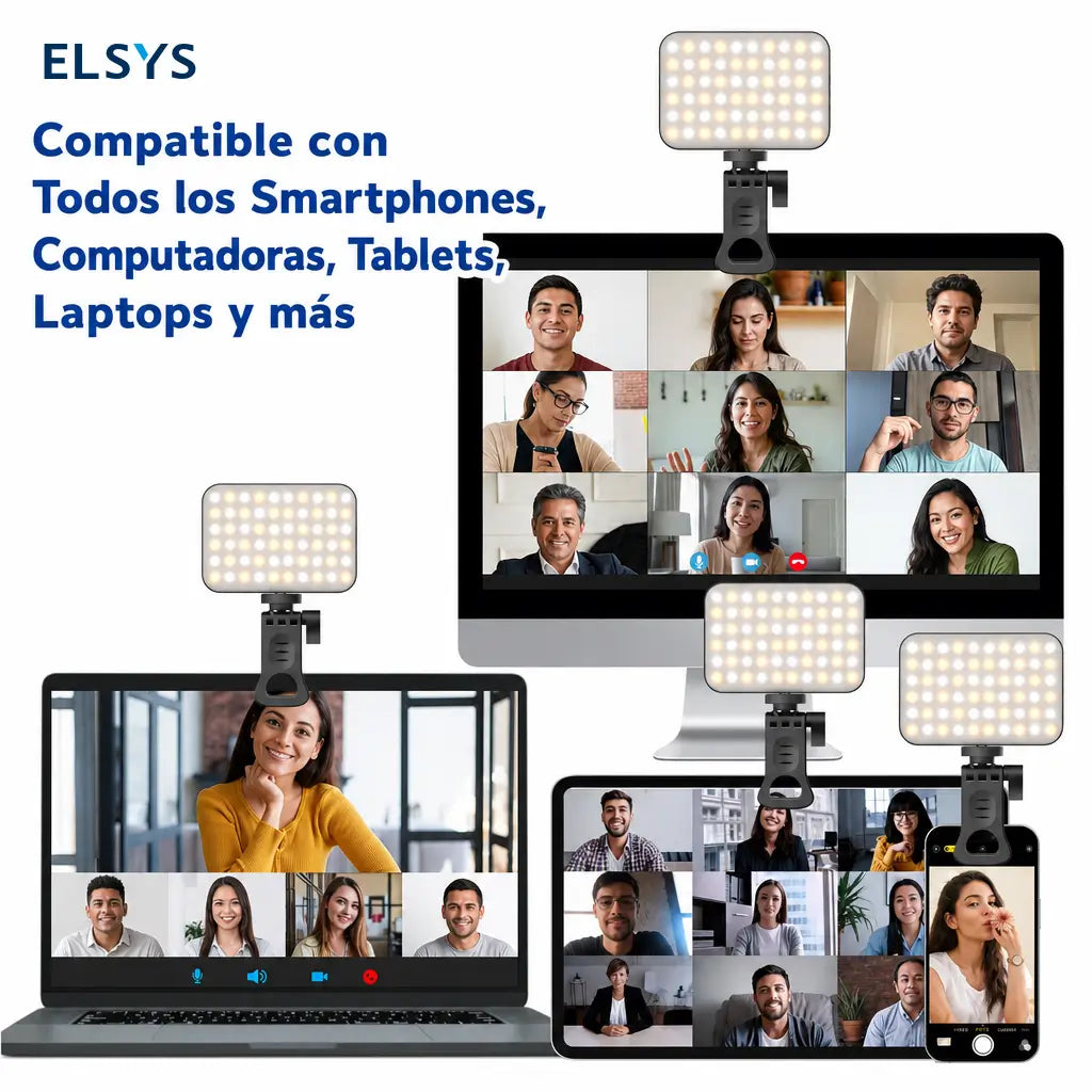 Luz LED recargable de clip con 3 tonos y 10 niveles para selfies, videollamadas, streaming y maquillaje en celular o laptop