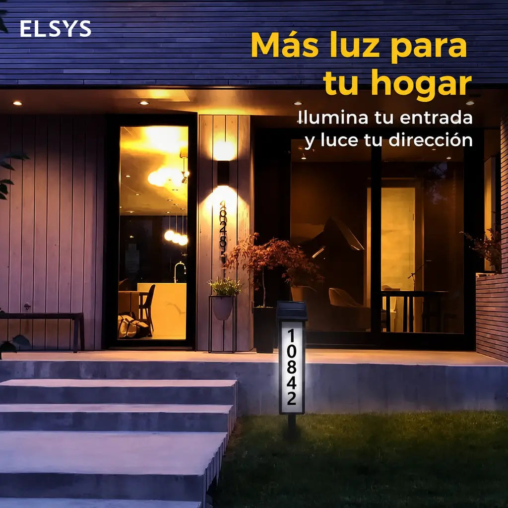 Letrero solar LED para número de casa con estaca, luz blanca o cálida y placa personalizable para entrada, jardín o patio