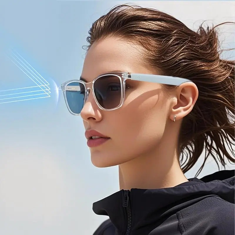 Lentes inteligentes con micas polarizadas de ajuste automático, bocina integrada, micrófono y filtro de luz azul para música y llamadas