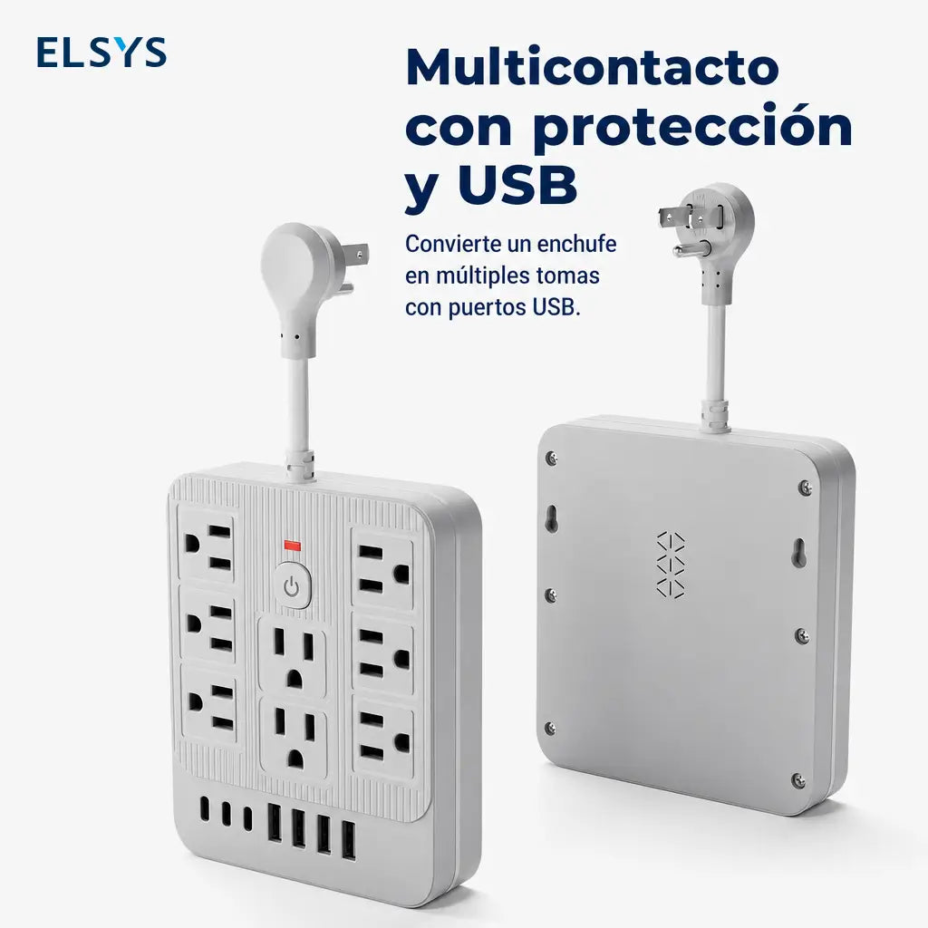 Multicontacto 15 en 1 con 8 tomas, USB-C y protección contra sobretensión para cargar varios equipos en oficina, casa y viajes