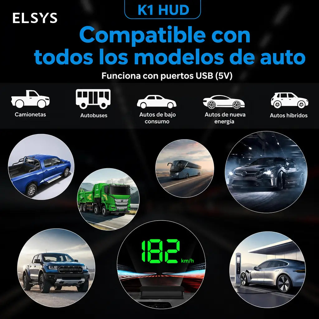 Velocímetro digital HUD GPS K1 con brillo automático y proyección en parabrisas para autos, camionetas, motos y lectura clara en carretera