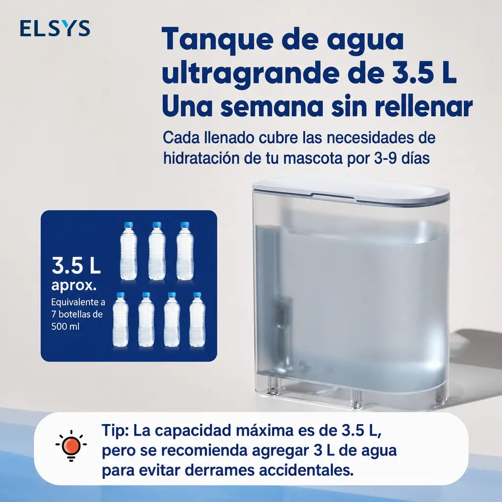 Fuente de agua automática para gatos y perros pequeños, 3.5 L, inalámbrica con tazón de acero y autorrelleno inteligente sin filtros