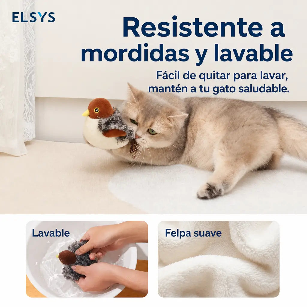 Juguete interactivo para gato con ave que aletea, sonido de pájaro y carga USB para ejercicio de caza diario en interiores
