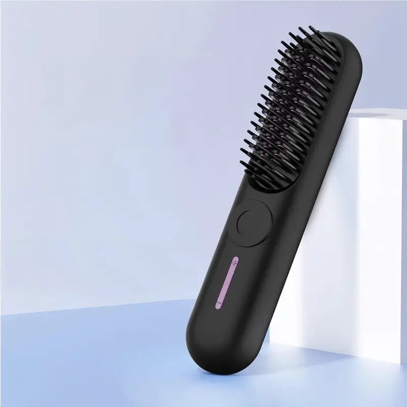 Cepillo Alaciador de Cabello Inalámbrico Portátil, Plancha 2 en 1 para Rizar y Alaciar, Recargable por USB con Temperatura Ajustable, Ideal para el Hogar, Oficina, Escuela o Viajes