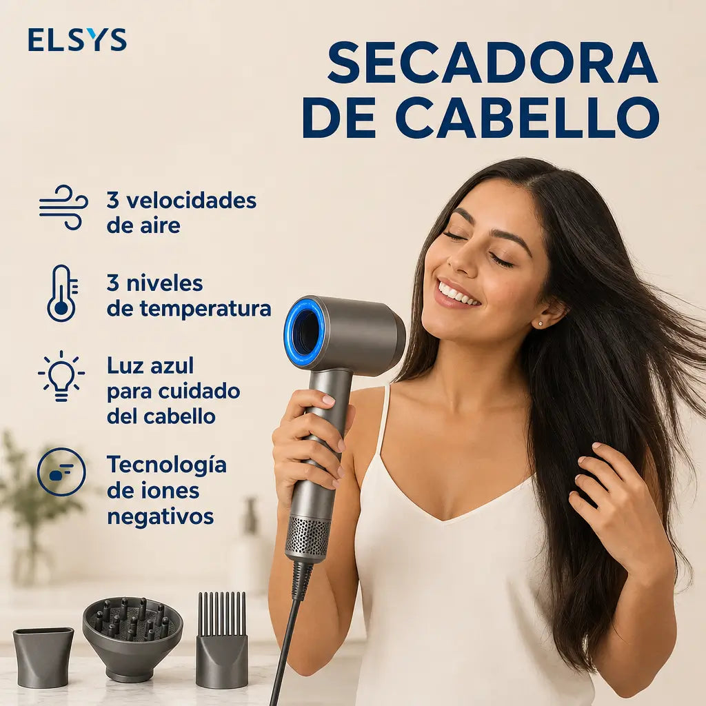 Secadora de cabello compacta G2 con tecnología iónica, aire frío rápido y accesorios para alisar, definir rizos y reducir frizz