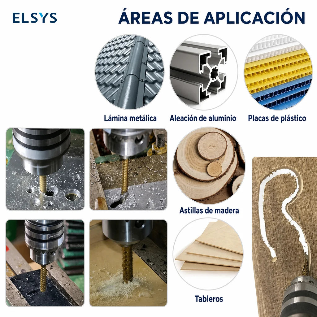 Juego de 6 brocas HSS titanizadas 3 en 1 para perforar, cortar y pulir metal, madera y plástico