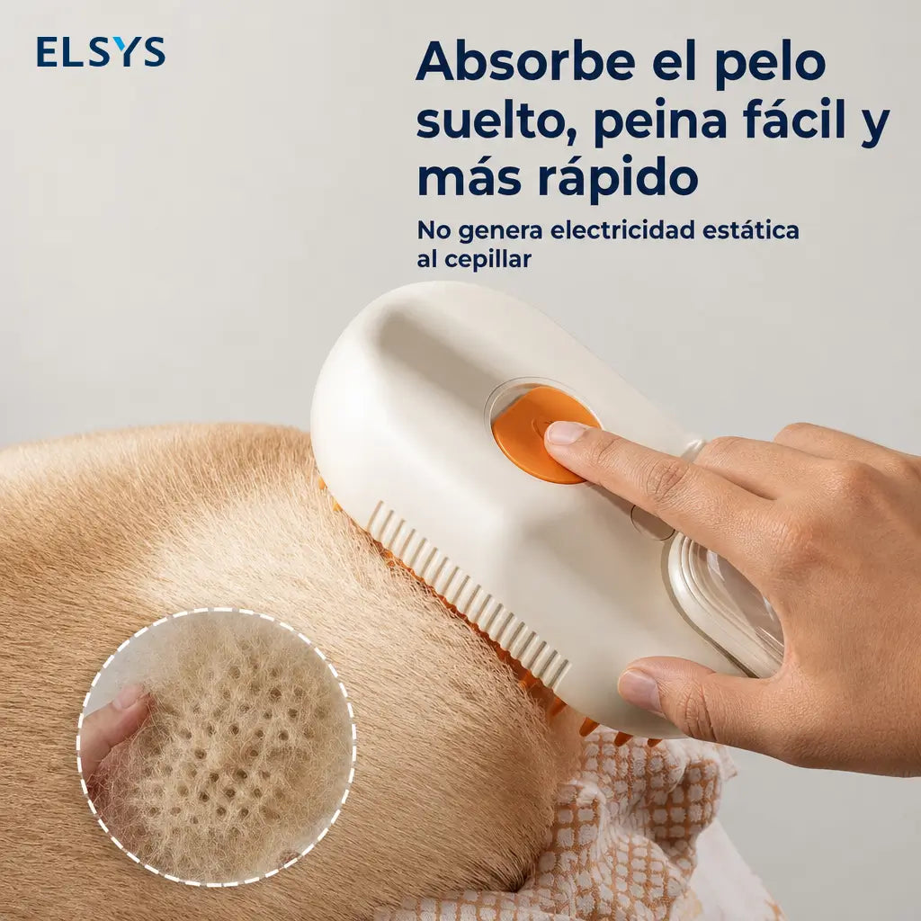 Cepillo vaporizador para mascotas con depósito integrado para desenredar sin jalones y suavizar todo tipo de pelaje en perros y gatos en casa