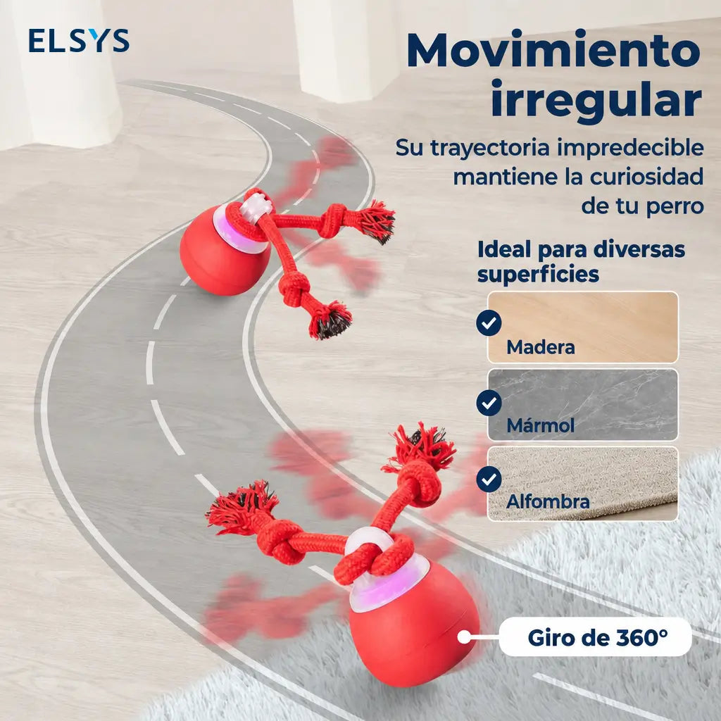 Pelota interactiva recargable para perro con cuerda mordible, sonido chillón y 3 modos para cachorros y razas pequeñas y medianas