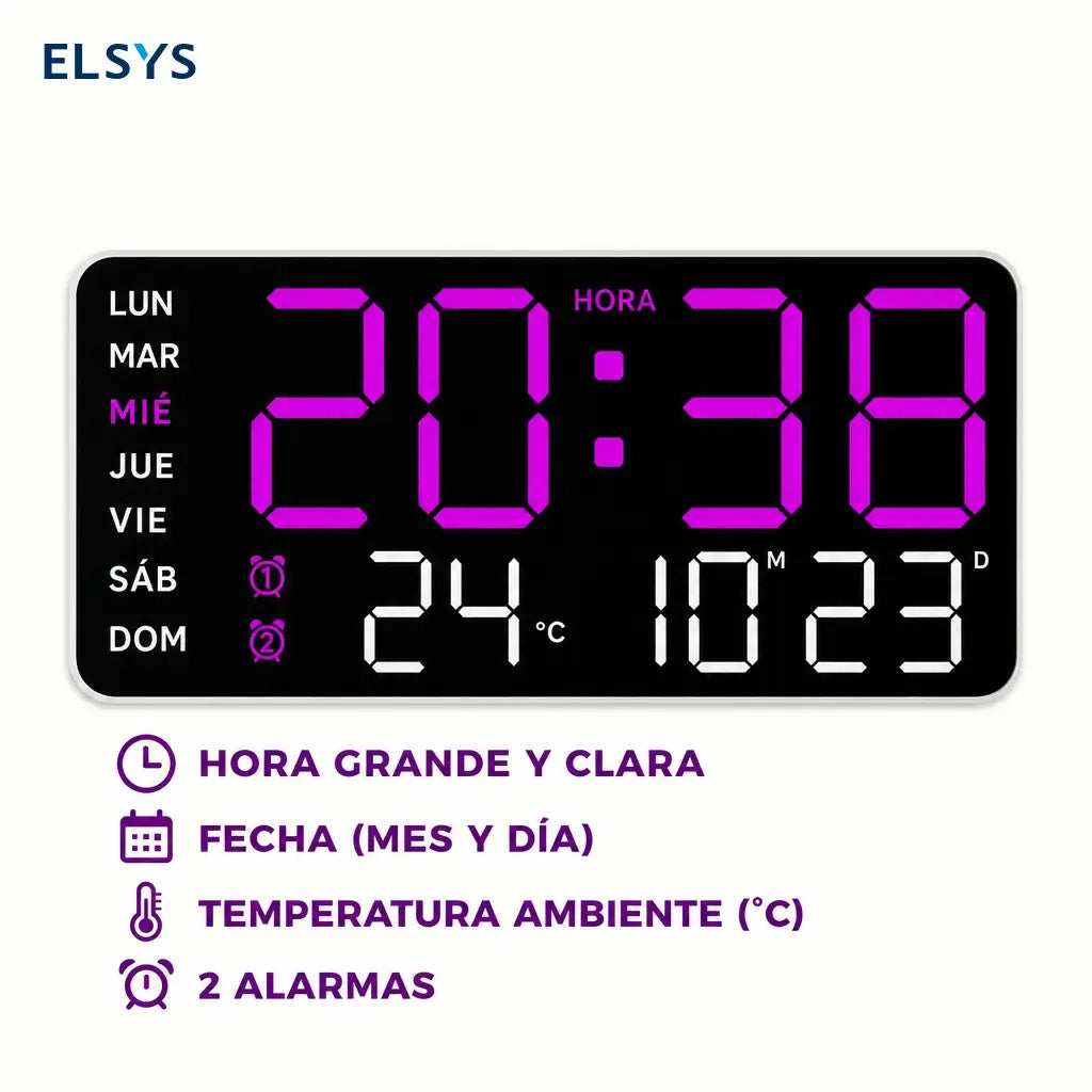Reloj despertador digital grande con pantalla LED visible, activación por voz, temperatura y doble alarma para buró, sala o pared en casa