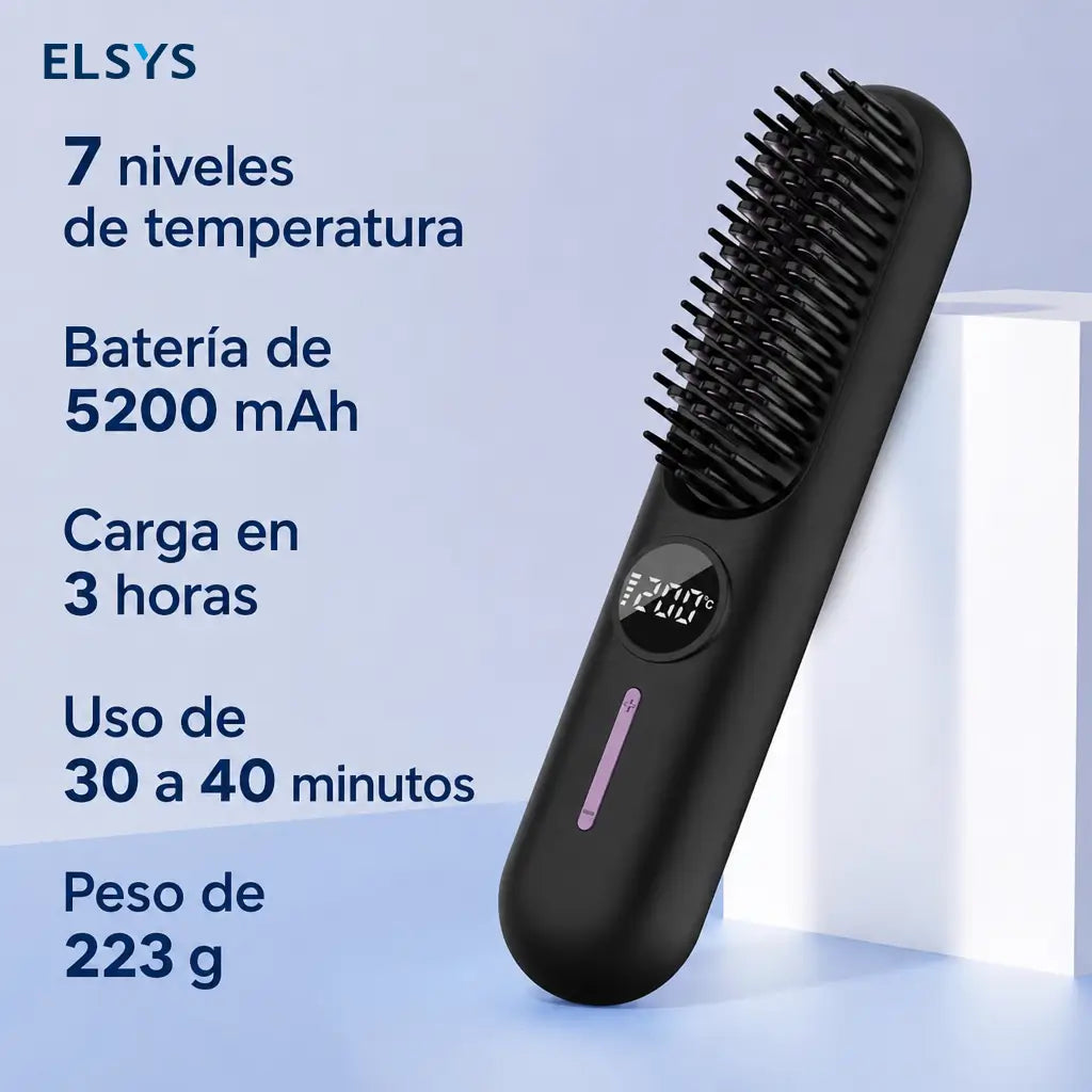 Cepillo alaciador inalámbrico 2 en 1 con USB-C y 7 temperaturas para cabello fino en casa, oficina, escuela o viaje