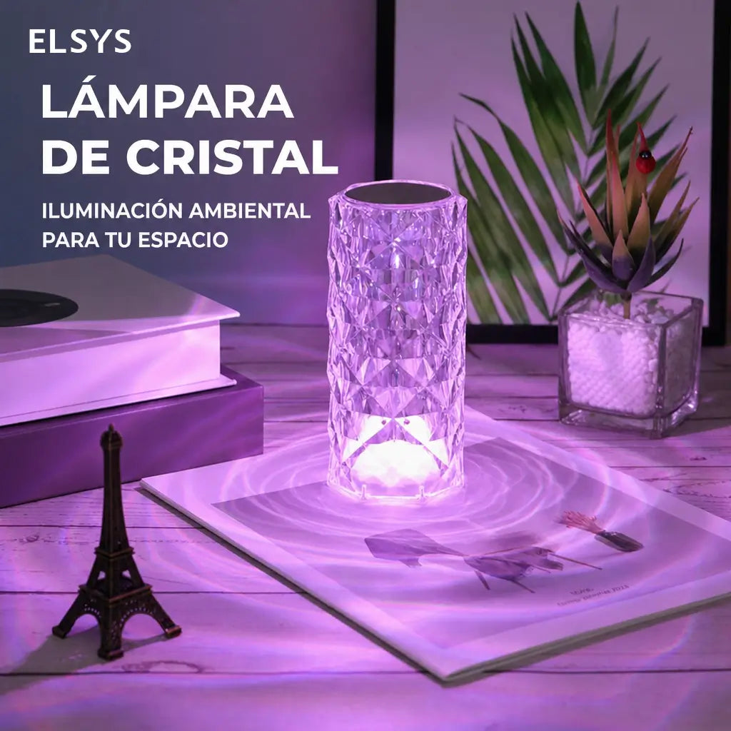 Lámpara de mesa LED tipo cristal rosa diamante RGB con control remoto y sensor táctil para ambiente en recámara y sala