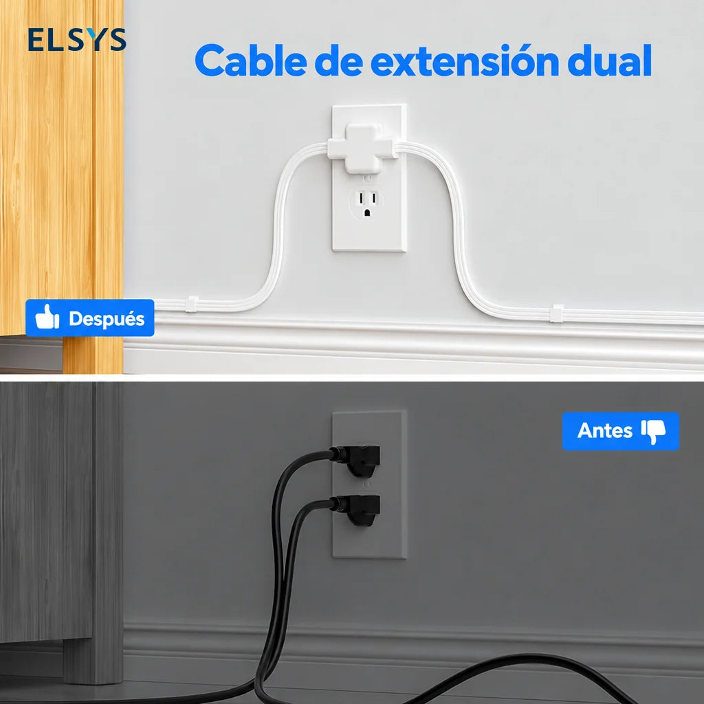 Extensión eléctrica con clavija plana y puertos USB