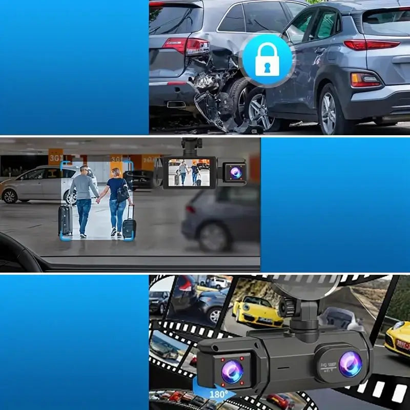 Cámara de Tablero de 3 Canales para Auto con Tarjeta de 32GB, WiFi, Requiere Conexión Continua