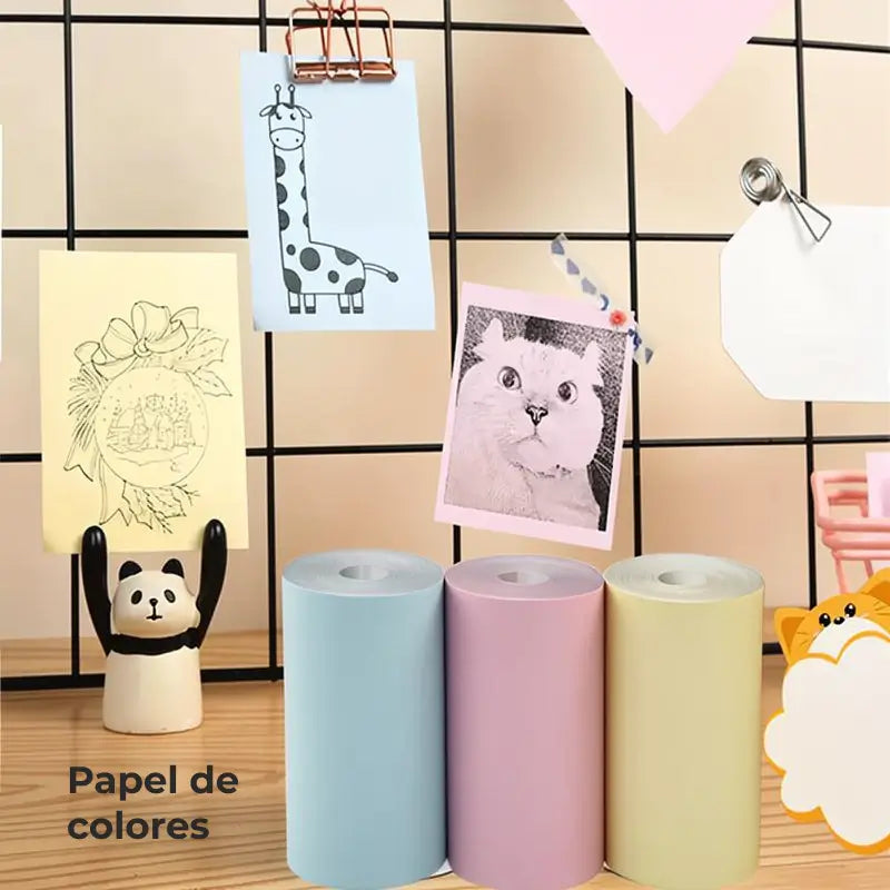 Mini Impresora Portátil Térmica, Kit con Papel de Impresión, Inalámbrica y Recargable USB, Ideal para Fotos y Tareas