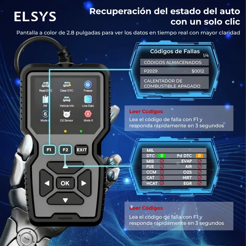 Escáner automotriz OBD2 V519 con pantalla LCD, datos en tiempo real y lectura de códigos para autos desde 1996, sin usar batería