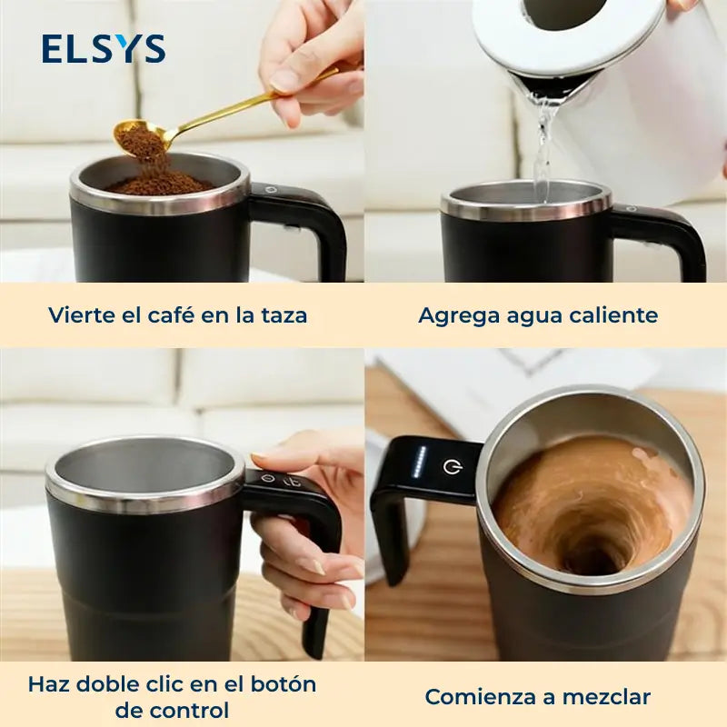 Taza mezcladora eléctrica recargable con agitador magnético, pantalla LCD y acero inoxidable 304 para café, leche, cacao, oficina y uso diario