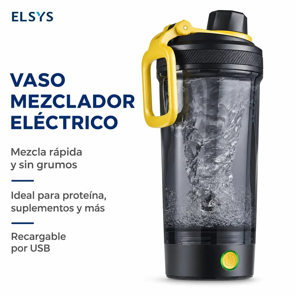 Shaker eléctrico para proteína con mezcla sin grumos, carga USB-C y tapa antifugas para gimnasio, oficina y batidos post entrenamiento