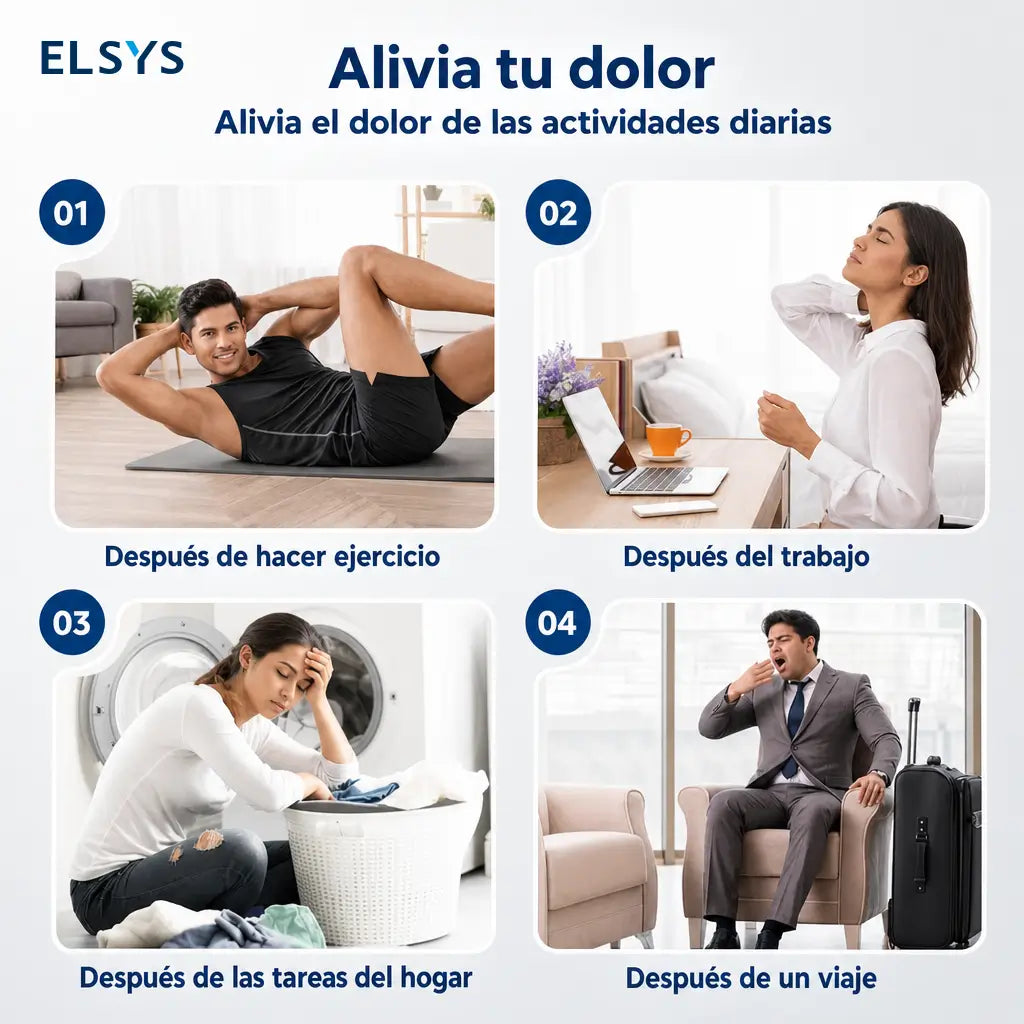 Masajeador muscular TENS/EMS recargable con 10 modos, 30 intensidades y 4 parches para aliviar tensión diaria en cuello, espalda y piernas