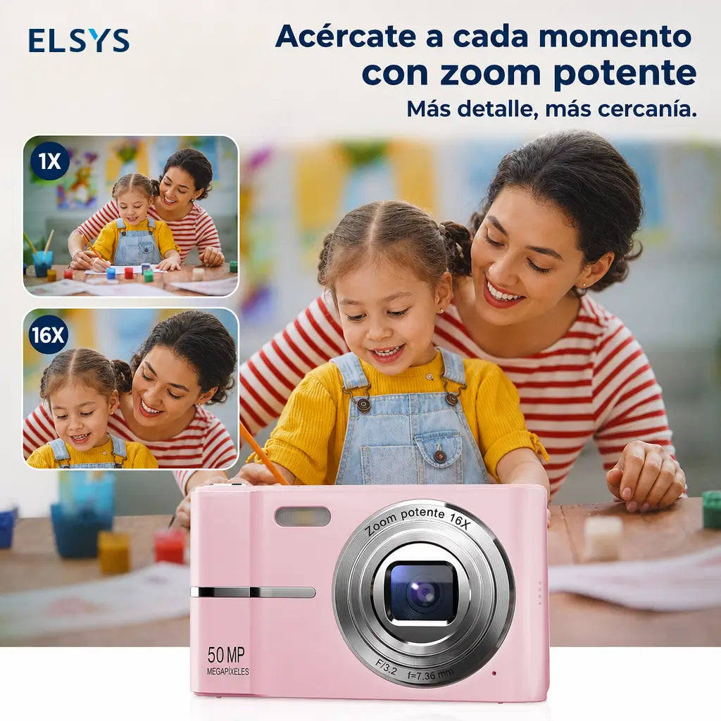 Cámara digital compacta 1080P con zoom 16X y tarjeta 32GB para estudiantes, viajes y fotos fáciles en cualquier salida