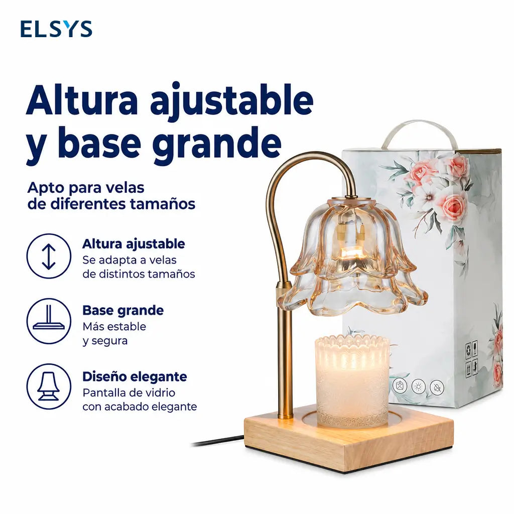 Lámpara calentadora de velas con temporizador, intensidad regulable y altura ajustable, diseño floral para recámara, sala y regalo especial