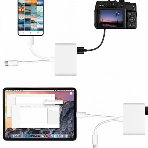 Lector de Tarjetas SD 5 en 1 para Celulares y Tablets – Adaptador Dual USB-C y Lightning, Soporta SD/MicroSD/USB 3.0, Transferencia Rápida, Plug & Play