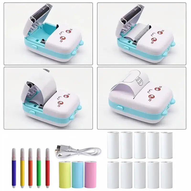 Mini Impresora Térmica de Bolsillo Portátil, Etiquetadora Bluetooth 20 en 1 sin Tinta con 13 Rollos de Papel y Plumas, para iOS y Android, Impresora de Notas Adhesivas y Fotos, Útiles Escolares para Estudiantes, Regalo de Navidad y Cumpleaños