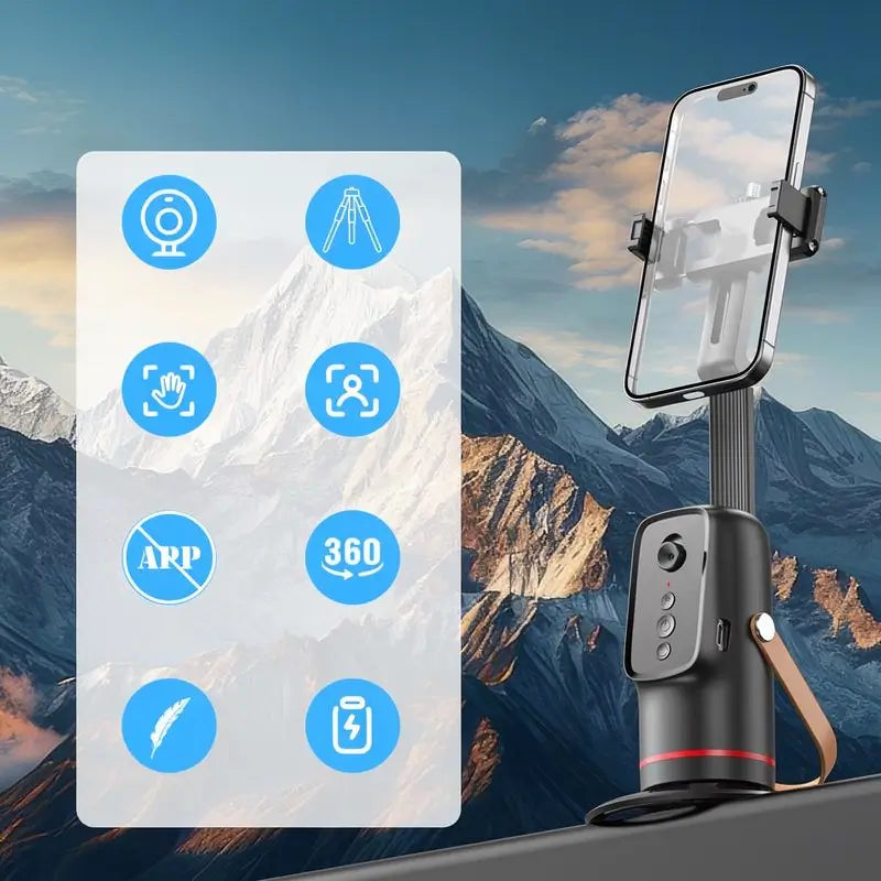 Tripie con Seguimiento Facial Automático y Control por Gestos, Soporte Giratorio 360° para Celular, Cámara Inteligente para Vlogs, Streaming y Video en Vivo, Kit de Vlogging para Smartphone
