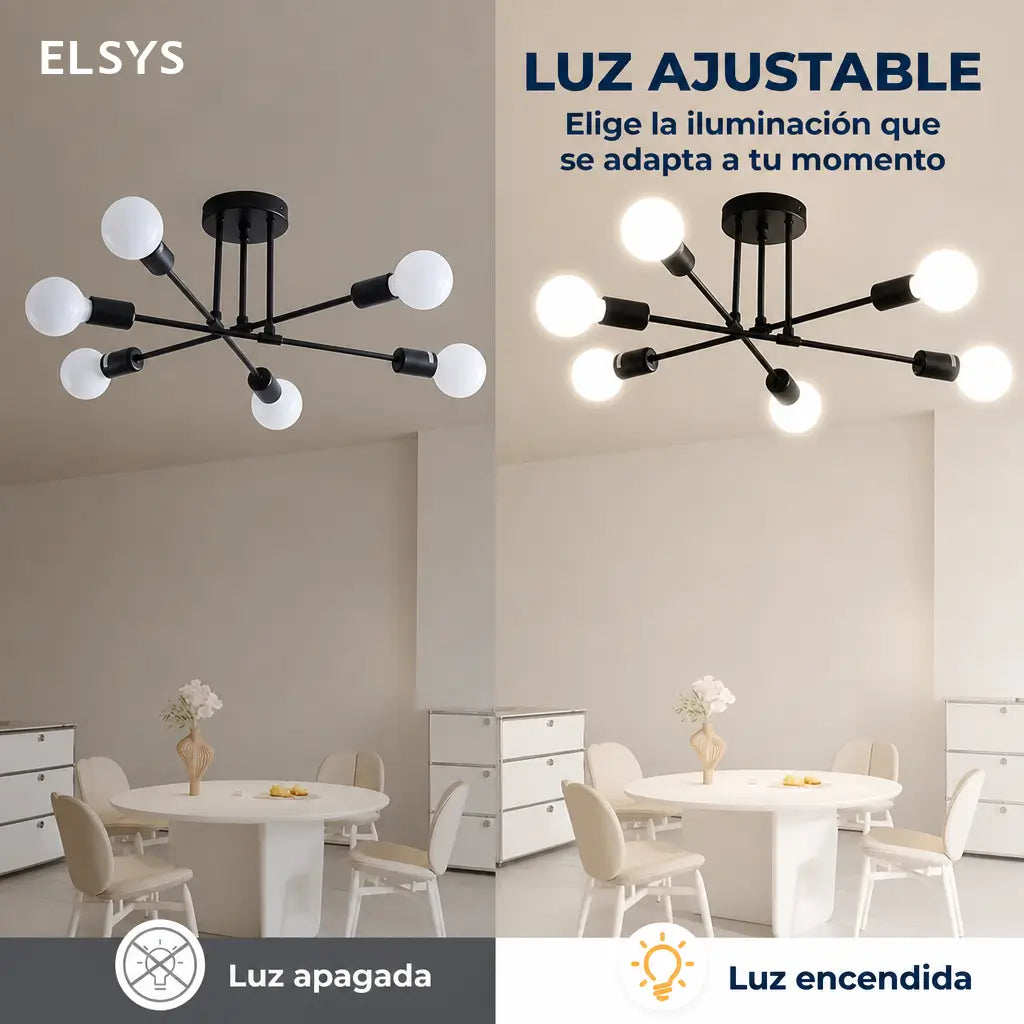 Lámpara colgante negra de 6 luces con casquillo E26/E27, diseño moderno retro para comedor, pasillo, recámara y cafetería con instalación sencilla