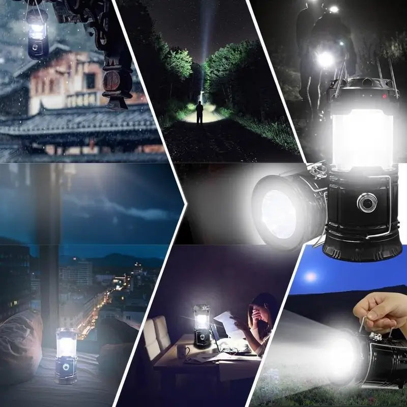 Paquete de 4 Lámparas LED de Camping Plegables y Portátiles, Impermeables, Recargables con Energía Solar y USB, Linterna para Emergencias en Interiores y Exteriores