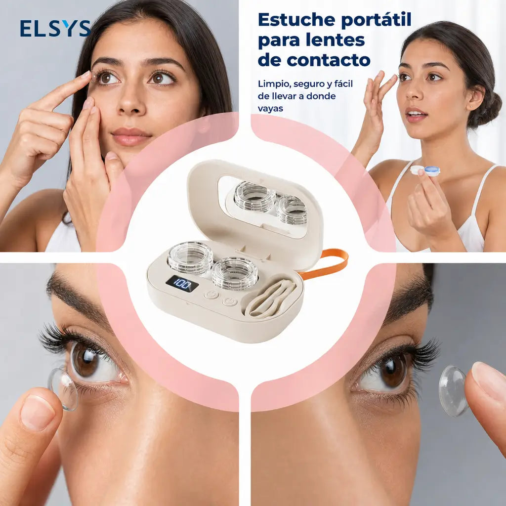 Limpiador ultrasónico recargable para lentes de contacto con espejo integrado, 2 modos y estuche portátil para viaje, oficina y casa diario