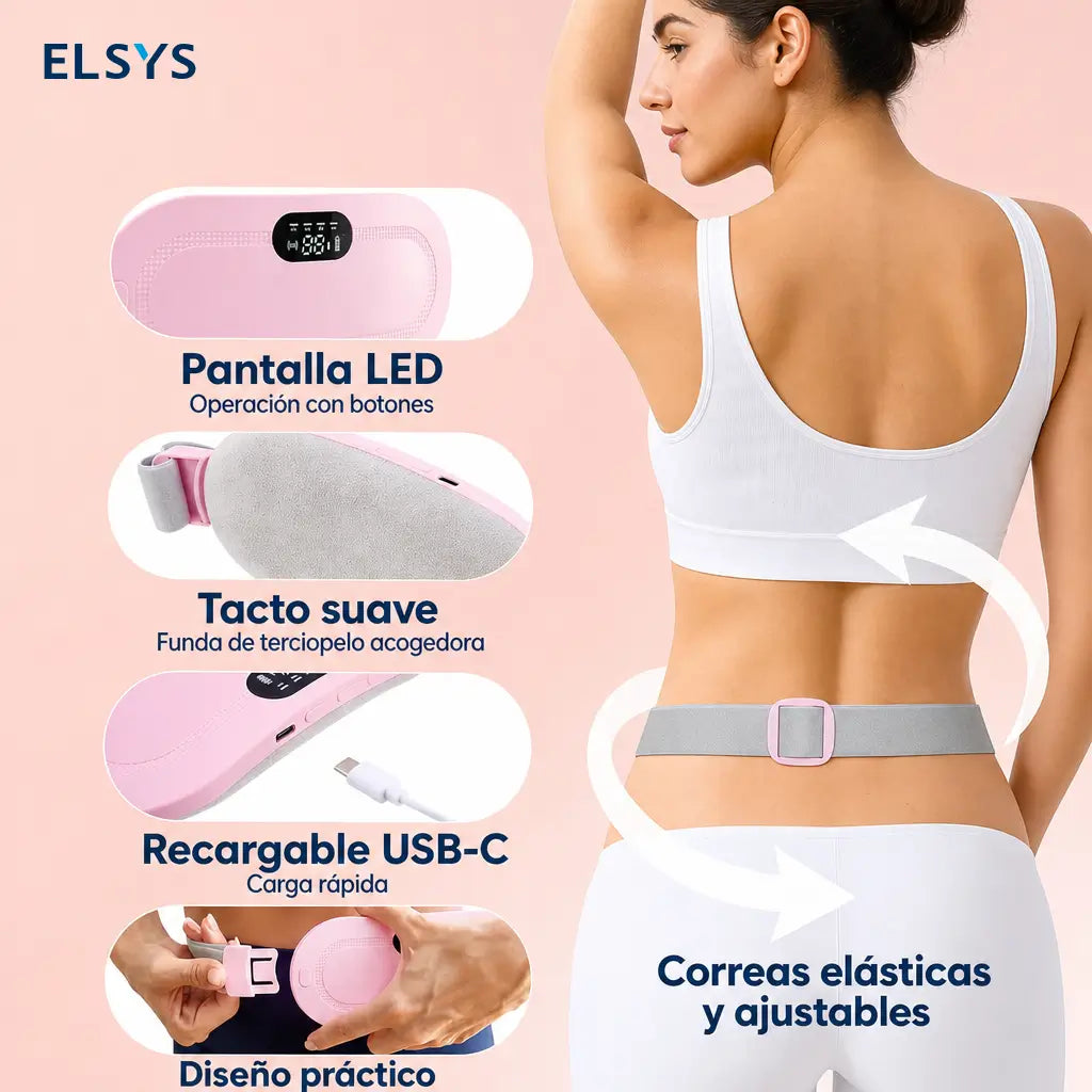 Cinturón térmico menstrual inalámbrico con 3 niveles de calor y 4 modos de masaje vibratorio para abdomen, cintura y cólicos menstruales