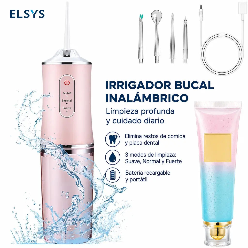 Irrigador bucal portátil recargable con tanque desmontable de 300 ml para limpieza dental diaria y cuidado de encías en adultos