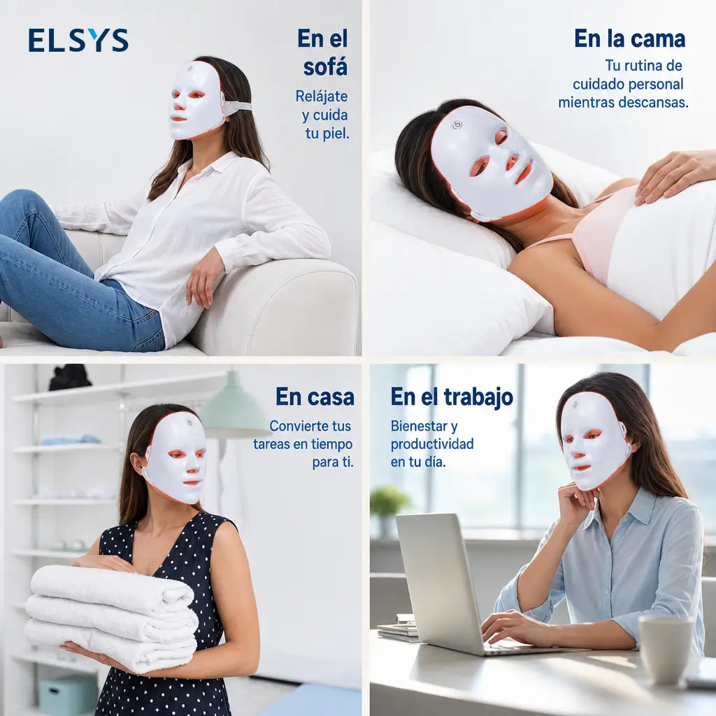 Mascarilla facial LED de fototerapia 7+1 colores con 90 luces y carga inalámbrica para rutina de skincare diaria práctica