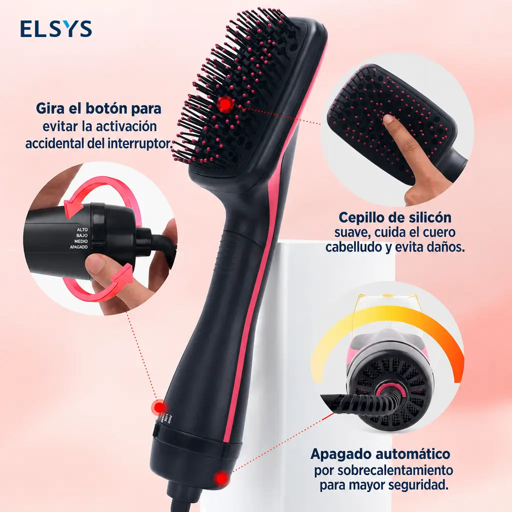Cepillo de aire caliente con iones negativos y alisado automático para peinar en casa o salón con acabado suave diario