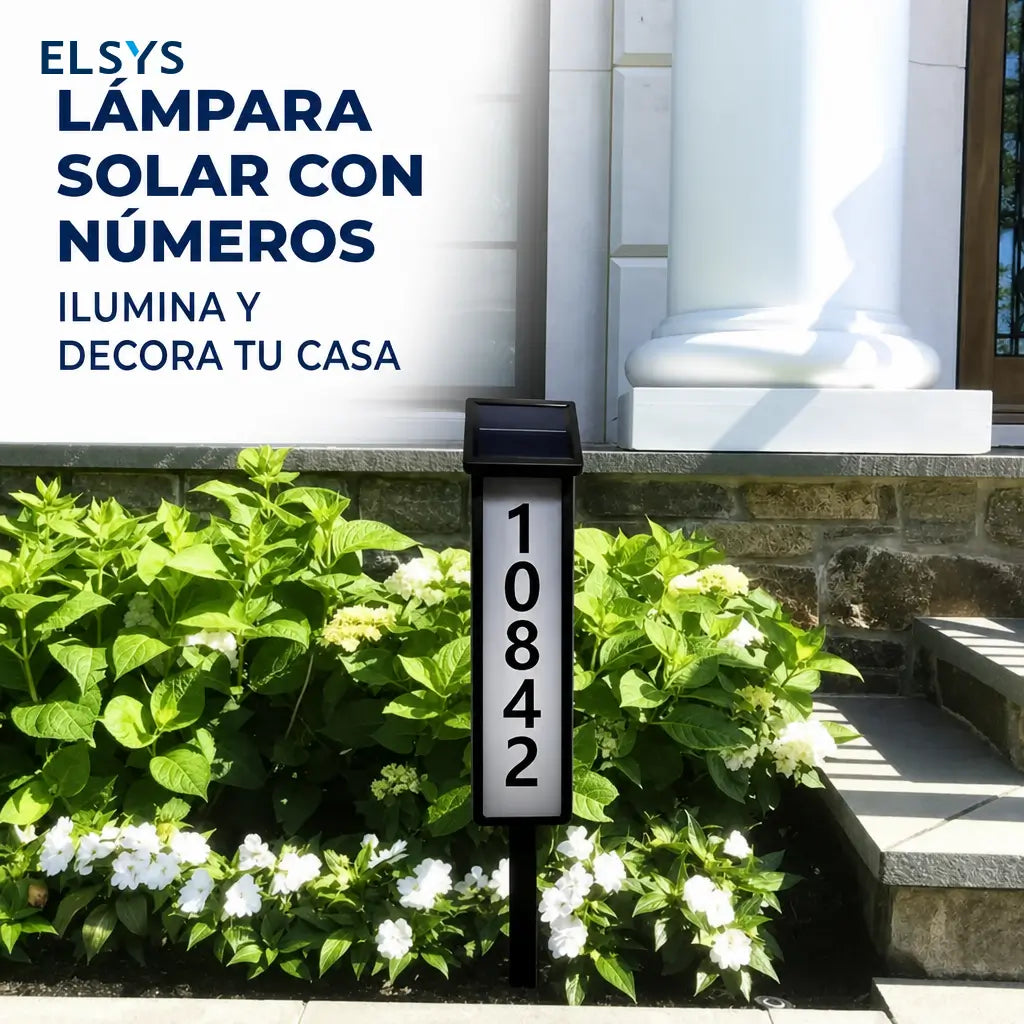 Letrero solar LED para número de casa con estaca, luz blanca o cálida y placa personalizable para entrada, jardín o patio