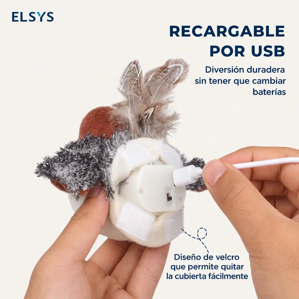 Juguete interactivo para gato con ave que aletea, sonido de pájaro y carga USB para ejercicio de caza diario en interiores