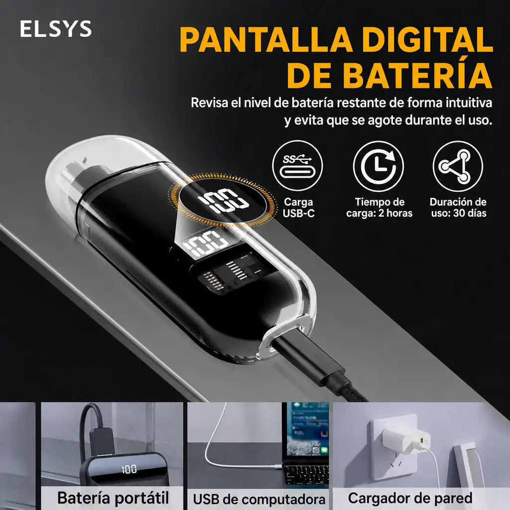 Recortadora de vello nasal recargable USB-C con pantalla LED, corte 360° sin jalones para cejas, rostro y uso diario en casa