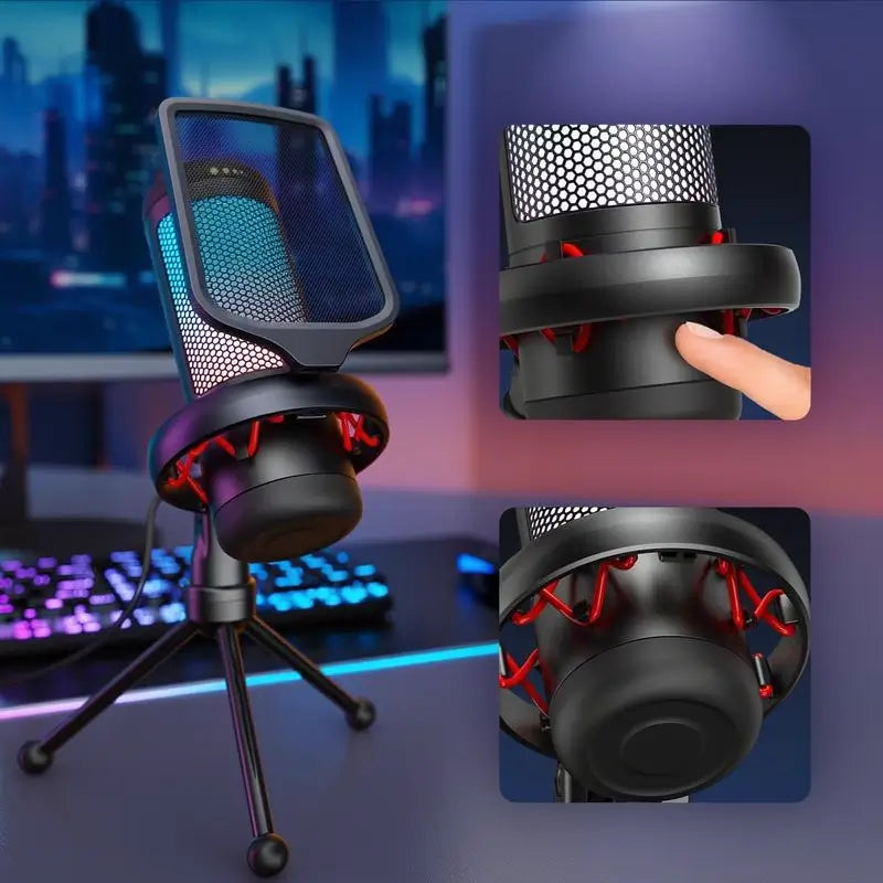 Micrófono de Condensador USB Cardioide con Iluminación RGB Ajustable para Gaming, Transmisión en Vivo, PS4/5, PC, Kit de Grabación de Audio para Podcast
