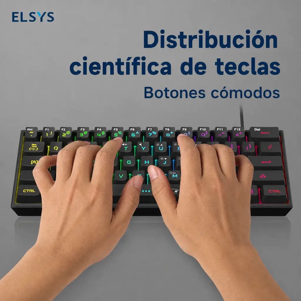 Teclado gamer 60% compacto TS91 con iluminación RGB y 61 teclas de membrana para jugar o trabajar en PC, Mac, PS4 y Xbox One