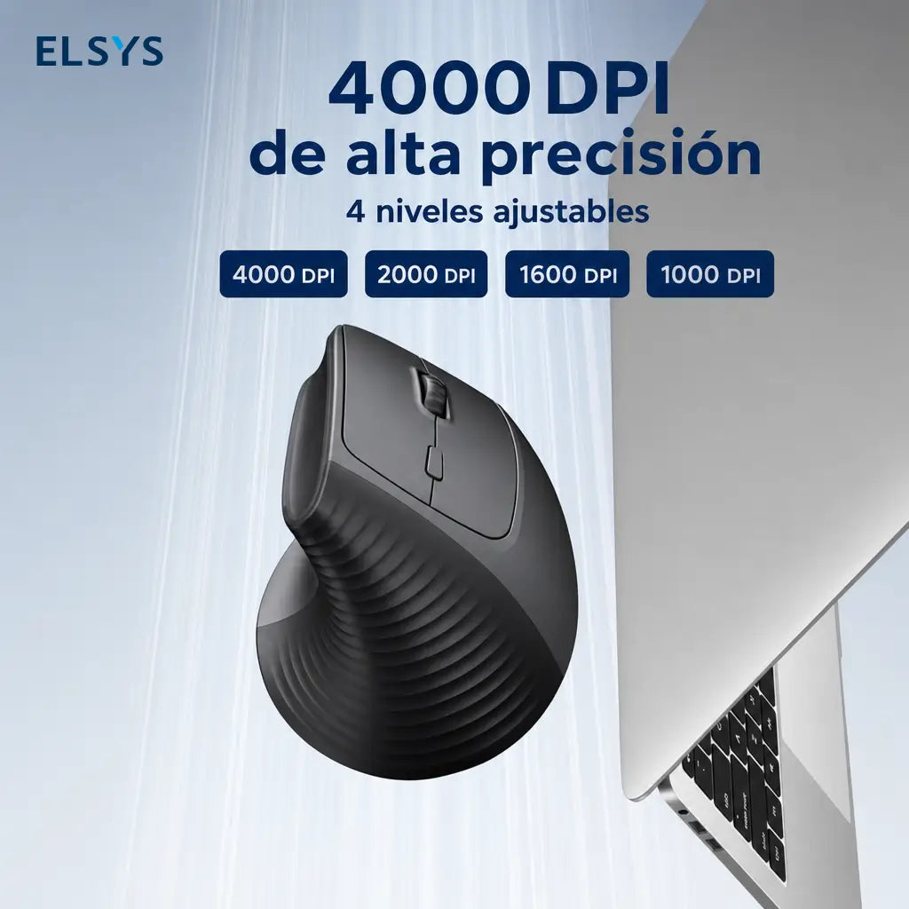 Mouse vertical ergonómico inalámbrico 2.4G con 5 botones, 4000 DPI ajustable y clic silencioso para oficina, laptop y computadora diaria