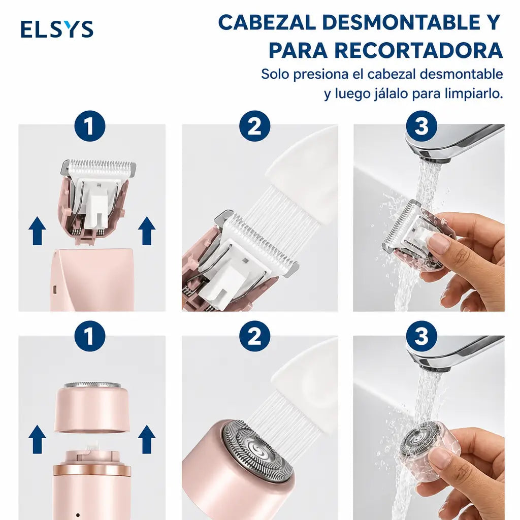 Rasuradora eléctrica 2 en 1 para bikini, rostro, axilas y piernas, recargable IPX7 para piel sensible en seco o ducha femenino
