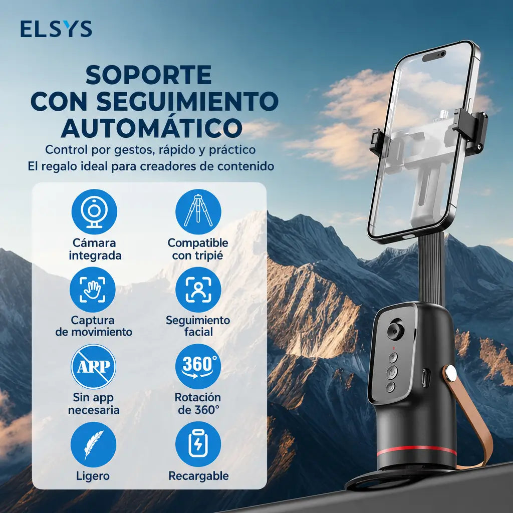 Soporte inteligente para celular con seguimiento facial 360° y control por gestos para lives, vlogs y selfies creativos diarios