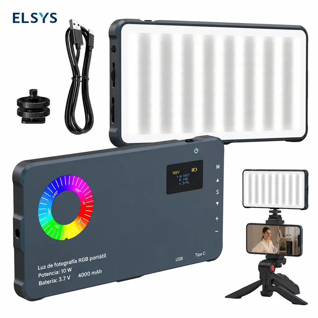 Luz fotográfica RGB recargable por USB 4000mAh compacta para cámara de celular, streaming en vivo y vlogs de viaje creativos diarios