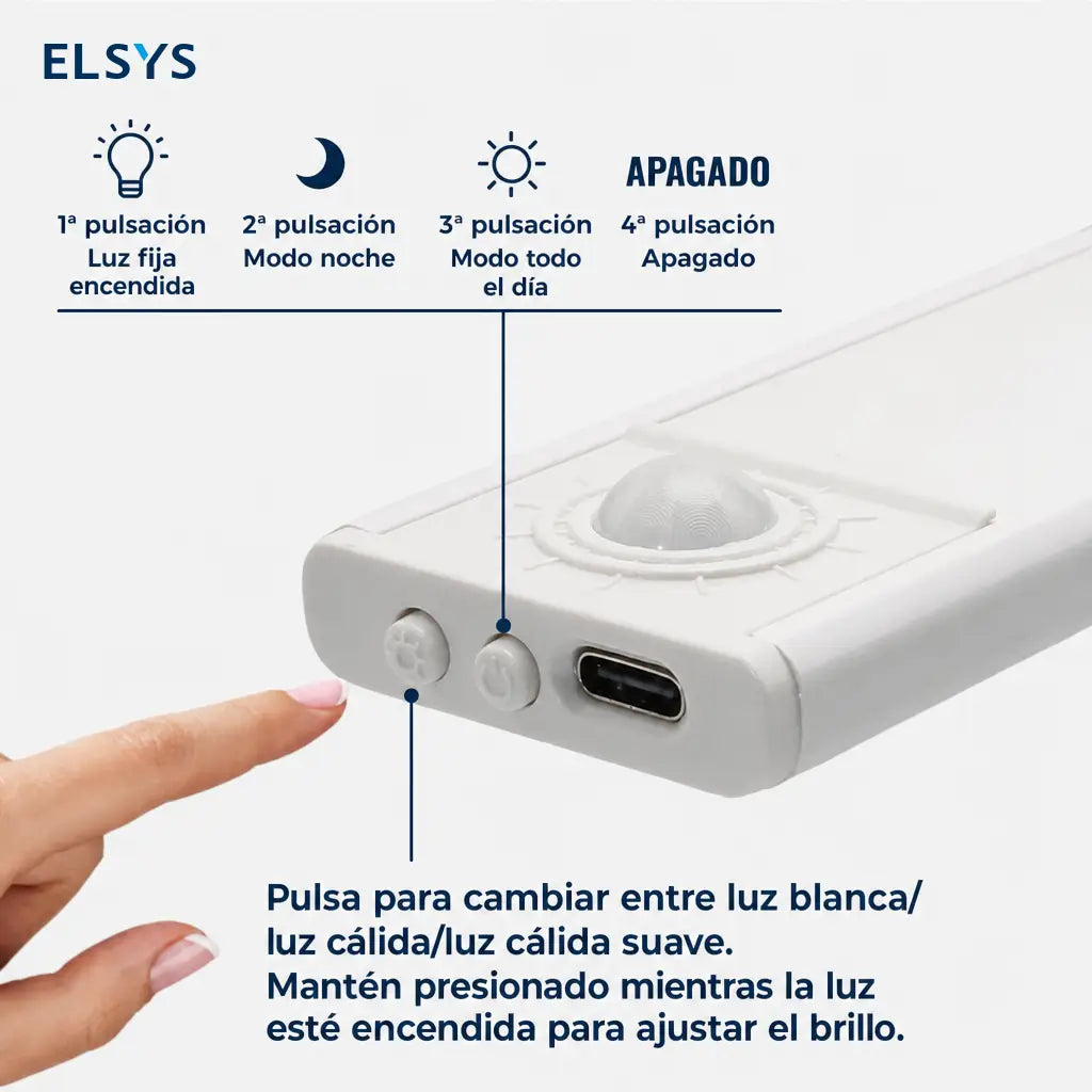 Lámpara LED ultradelgada con sensor de movimiento, recargable por USB y luz regulable para clóset, cocina, recámara e interiores