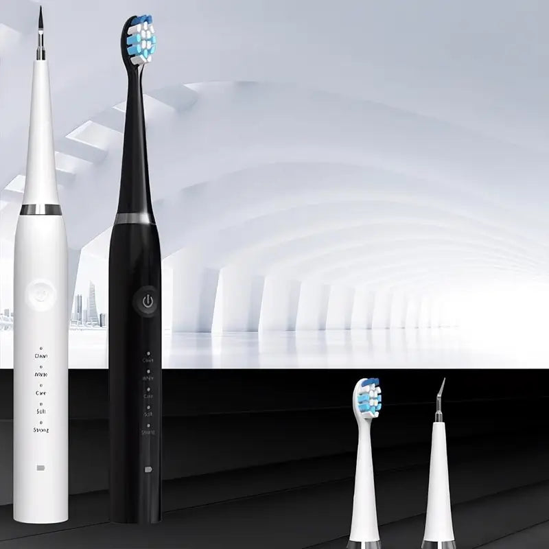 Cepillo de Dientes Eléctrico 2 en 1 para Adultos con Punta Ultrasónica para Eliminar Sarro, Recargable USB