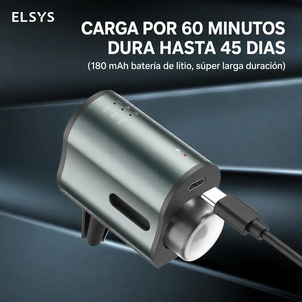 Difusor aromático inteligente para auto con 3 niveles de fragancia, batería 45 días y clip para ventilación